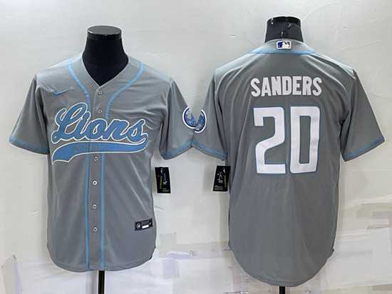Men%27s Detroit Lions #20 Barry Sanders Gray Cool Base Stitched Baseball Jersey